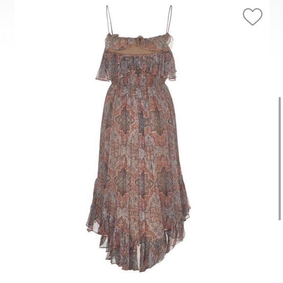 100% Silk Zimmermann Dress - Pleated Chiffon Ruffle Dress Boho Pink and Gray - Picture 2 of 16